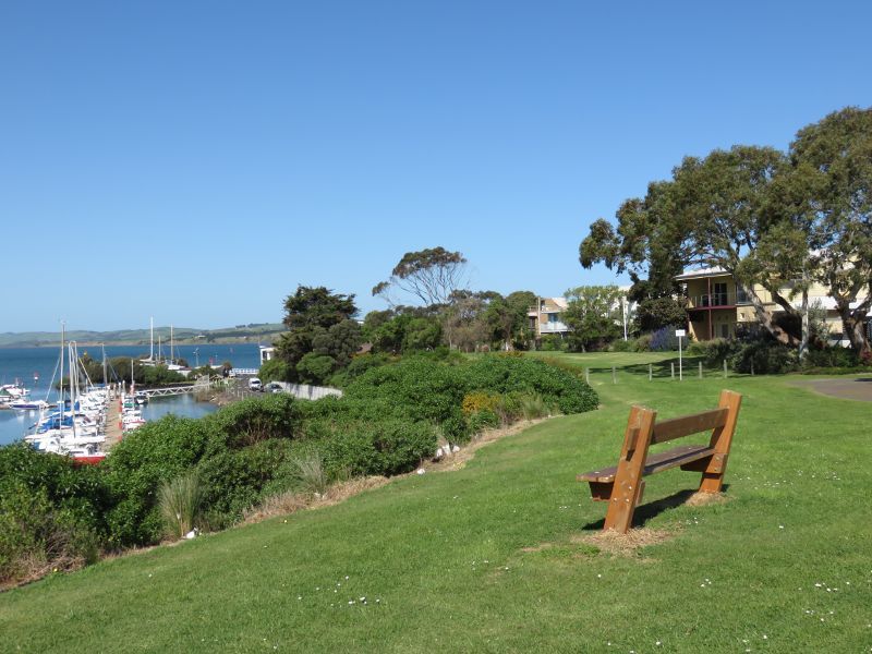 Newhaven - Marina, Seaview Street: Park land overlooking marina, Seafarers Way at Forrest Av