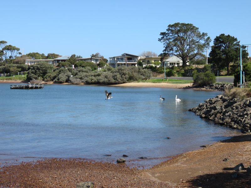 Newhaven - North end of Seaview Street and boat ramp: View south along coast from jetty