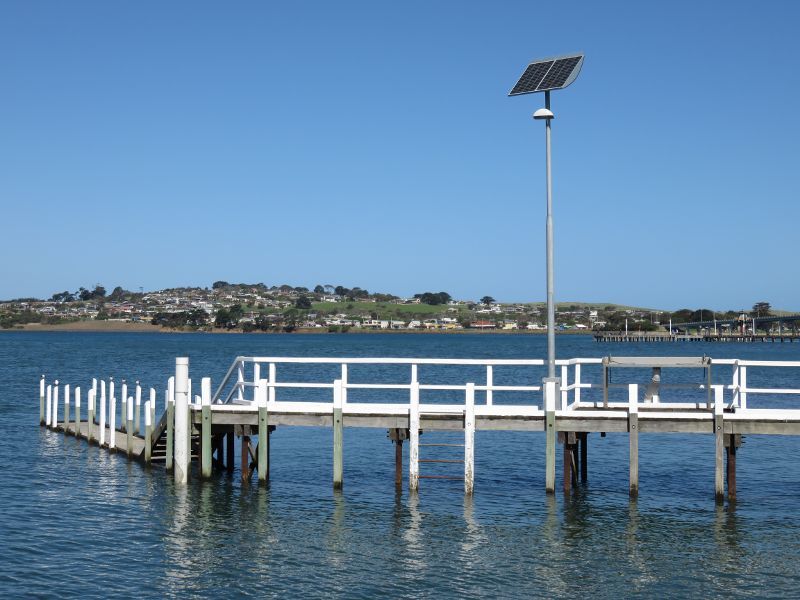 Newhaven - North end of Seaview Street and boat ramp: Jetty with San Remo in background