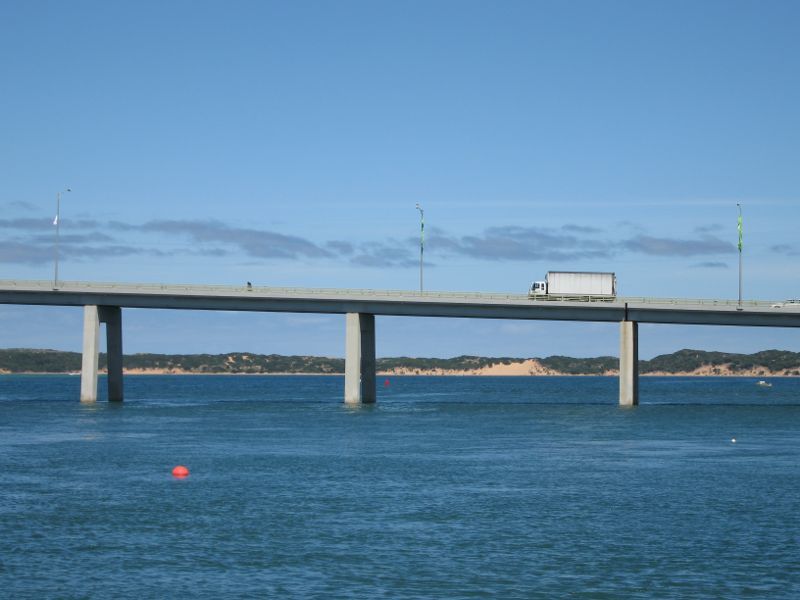 Newhaven - Newhaven Jetty at Woody Point: South-westerly view towards Phillip Island Bridge and beaches at Cape Woolamai