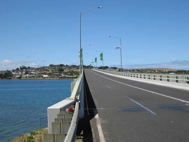 Newhaven - Phillip Island Bridge: View south-east along bridge from coast at Newhaven