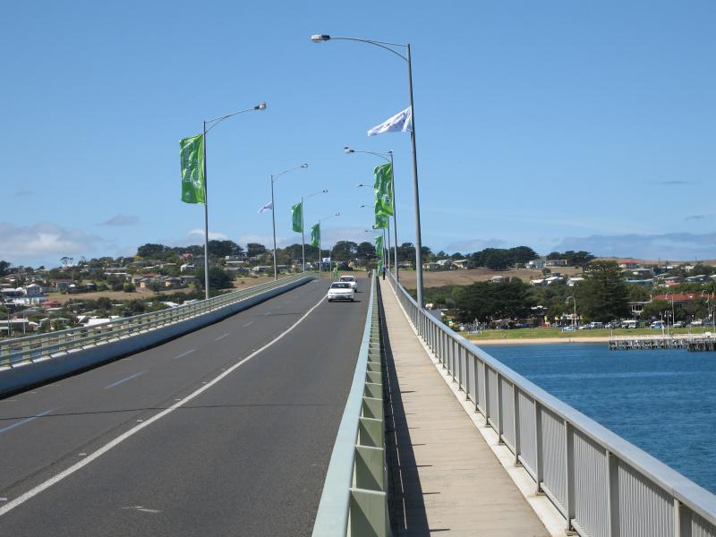 Newhaven - Phillip Island Bridge: View south-east along bridge towards San Remo