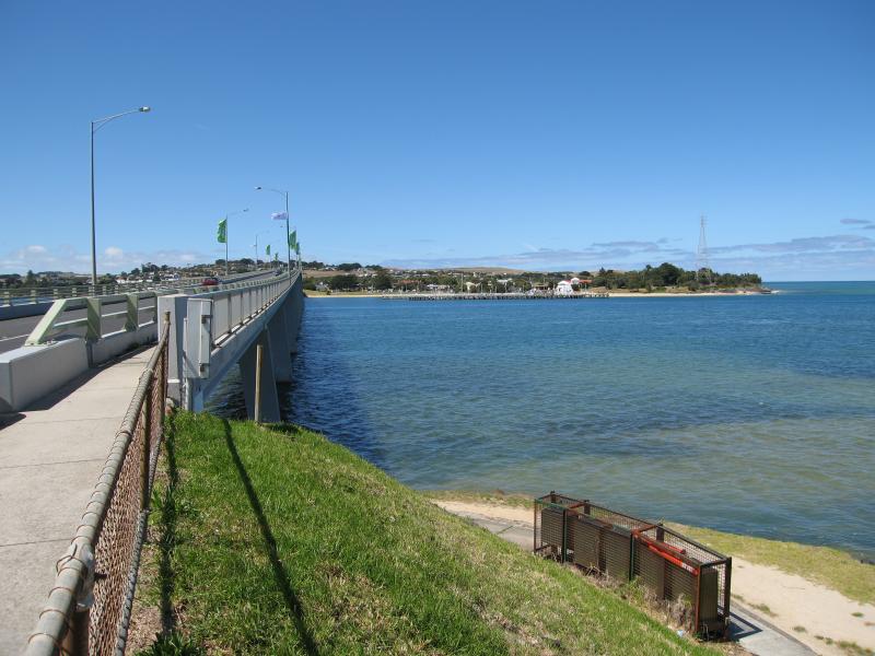 Newhaven - Phillip Island Bridge: View south-east along bridge towards San Remo