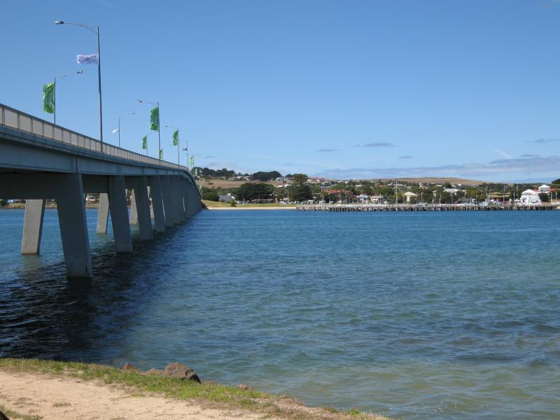 Newhaven - Phillip Island Bridge: View south-east along bridge towards San Remo