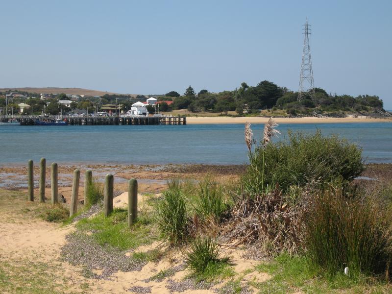 Newhaven - Coast south of Phillip Island Bridge: View south-east across The Narrows towards San Remo from beach