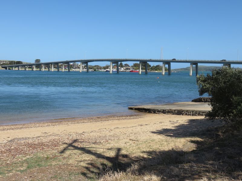Newhaven - Coast north of Phillip Island Bridge: View south from beach towards Phillip Island Bridge