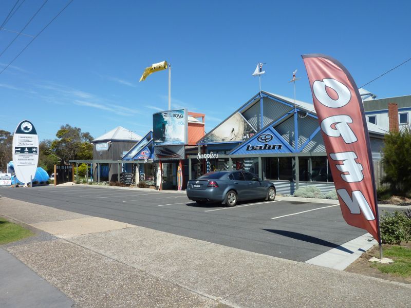 Newhaven - The Big Wave complex, corner Phillip Island Road and Bluebird Court: Islantis surf shop fronting Phillip Island Rd