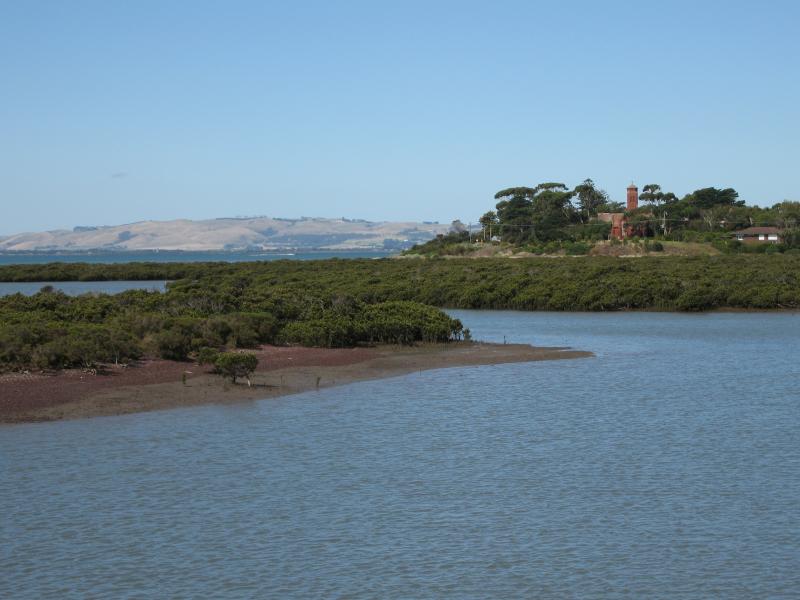 Newhaven - Churchill Island: View north-east towards Newhaven and St Pauls Chapel from bridge