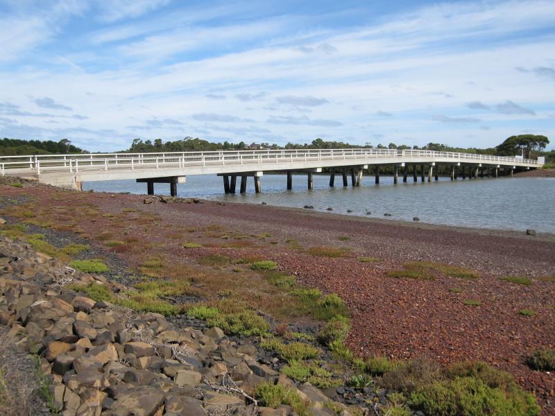 Newhaven - Churchill Island: View south along bridge from island
