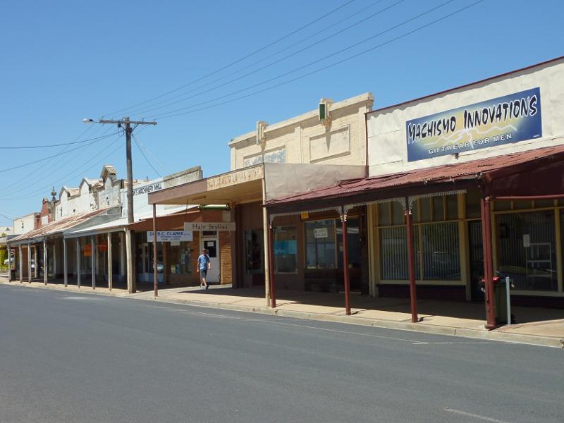 Nhill - Shops and commercial centre, Victoria Street and Nelson Street: View east along MacPherson St, east of Victoria St
