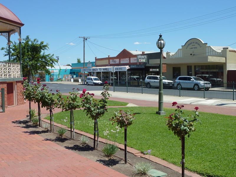 Nhill - Shops and commercial centre, Victoria Street and Nelson Street: View south-west along Victoria St, south of Brougham St