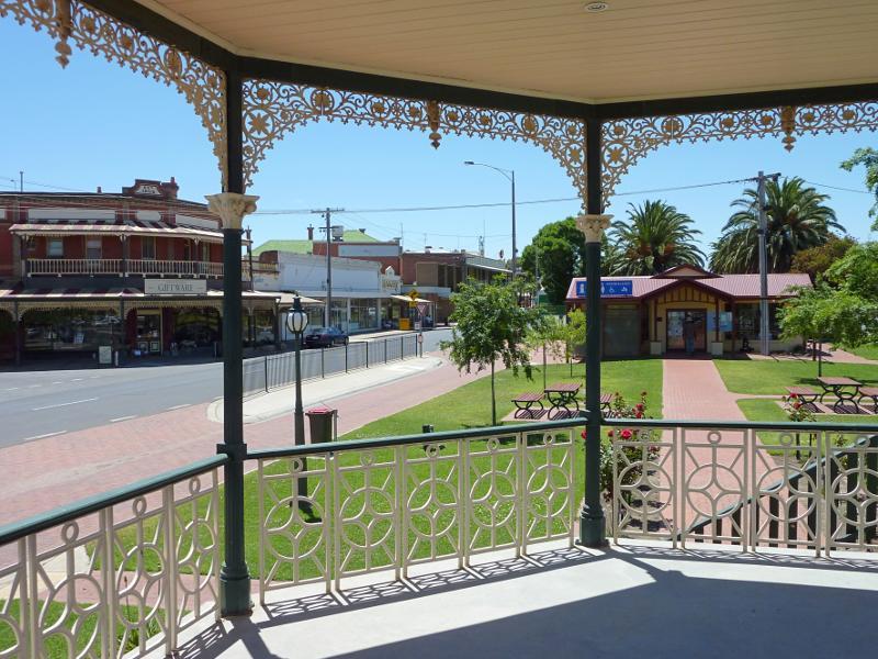Nhill - Shops and commercial centre, Victoria Street and Nelson Street: View north-east along Victoria St from rotunda towards Brougham St