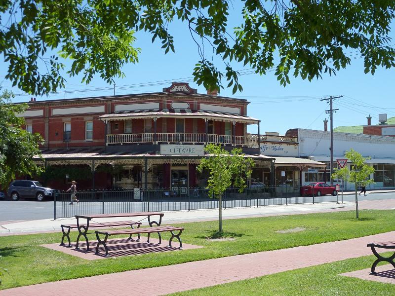 Nhill - Shops and commercial centre, Victoria Street and Nelson Street: Shops along west side of Victoria St at Brougham St