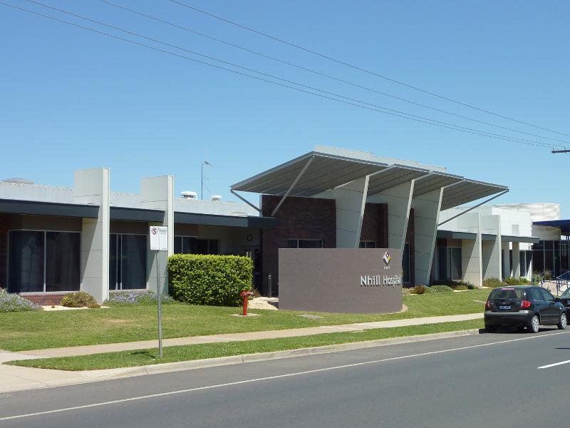 Nhill - Western Highway in Nhill, east of Victoria Street: Nhill Hospital, south side of Nelson St