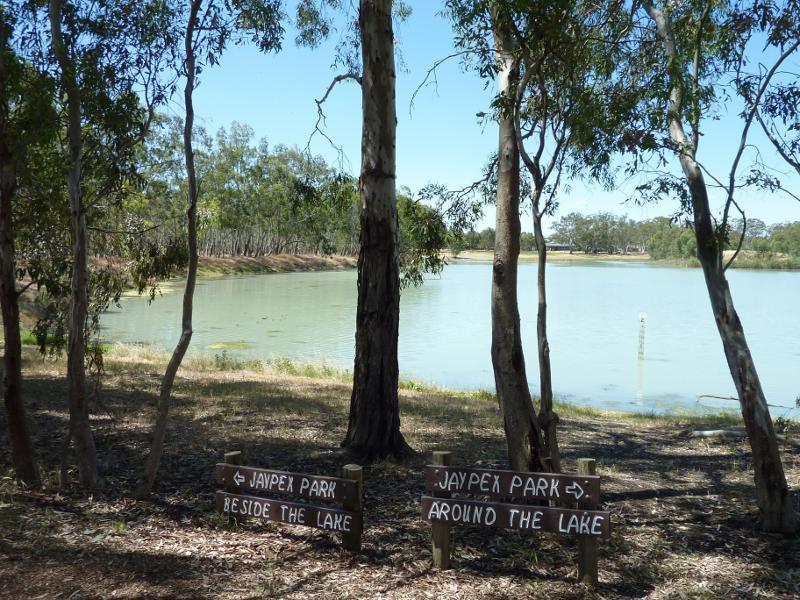 Nhill - Nhill Swamp Boardwalk between Jaypex Park and Lake Nhill: View towards lake from entrance to boardwalk