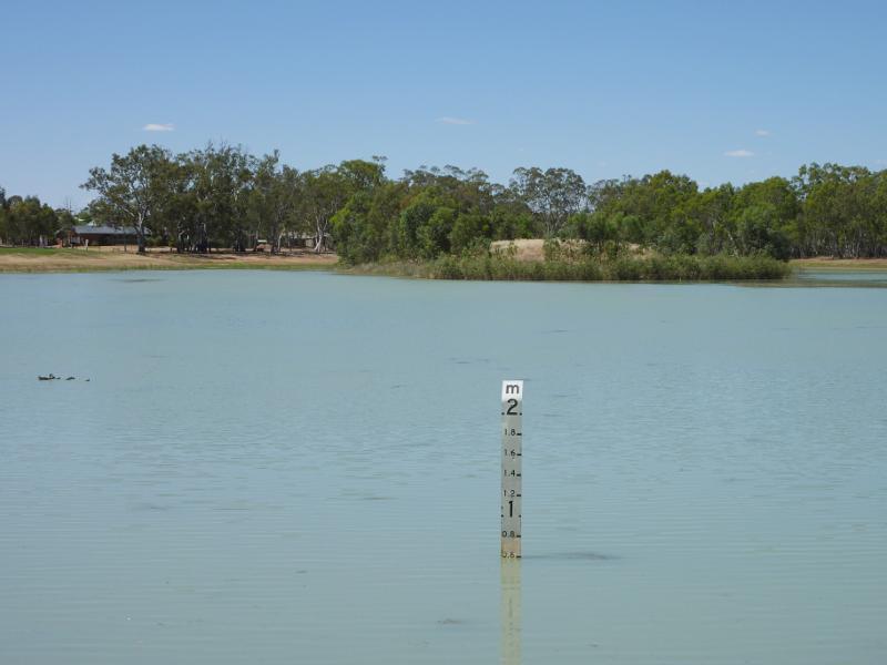 Nhill - Nhill Swamp Boardwalk between Jaypex Park and Lake Nhill: View north-east across lake towards island