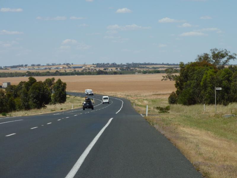 Nhill - Western Highway, south-west of Nhill: View east along Western Hwy towards Weirs Rd
