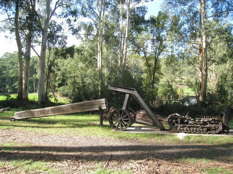Noojee - Parkland along La Trobe River, McCarthy Spur Road: Old tramway equipment display, Loch Valley Tramway Walk at Loch River