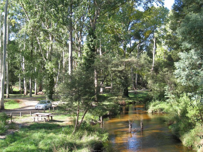 Noojee - Parkland along La Trobe River, McCarthy Spur Road: View east along La Trobe River from suspension bridge