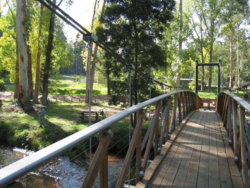 Noojee - Parkland along La Trobe River, McCarthy Spur Road: View north across suspension bridge over La Trobe River