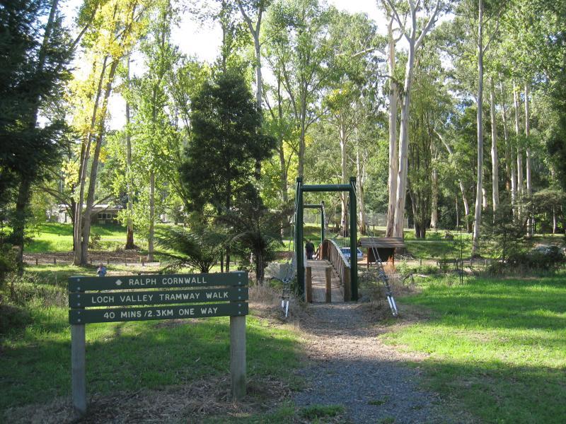 Noojee - Parkland along La Trobe River, McCarthy Spur Road: View north towards suspension bridge from north end of Loch Cr