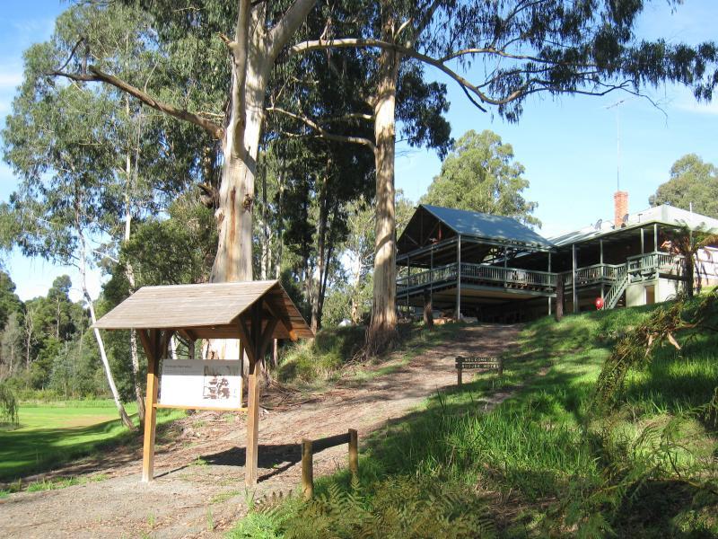 Noojee - Noojee Hotel and surroundings, Mount Baw Baw Road: View of rear of hotel from La Trobe River