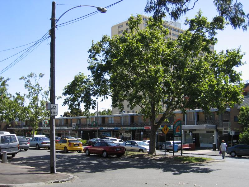 North Melbourne - Melrose Street Village and surroundings: View of shops along Melrose St from Erskine St