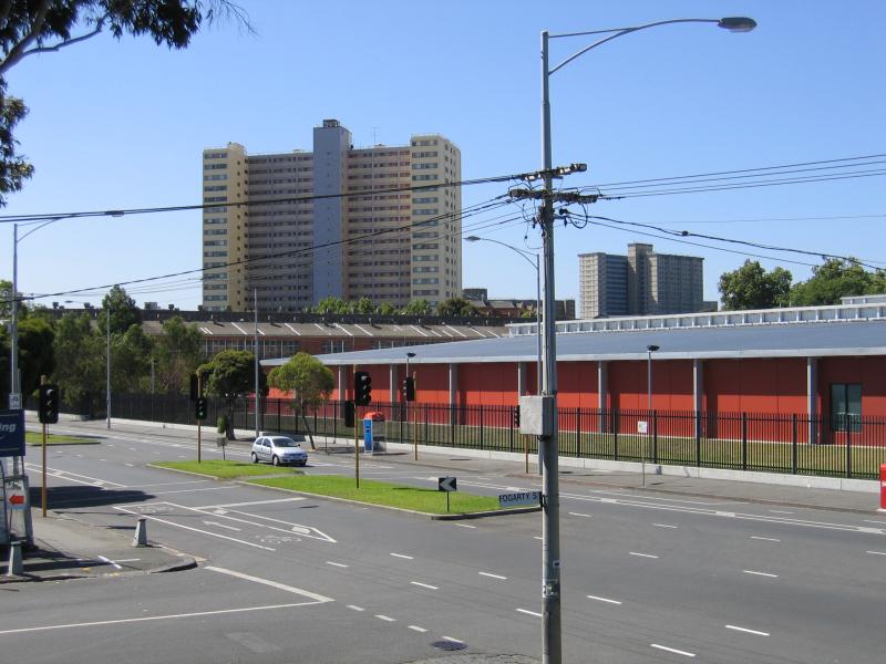 North Melbourne - North Melbourne Cricket Ground and surroundings: View north-east along Macaulay St at Fogarty St