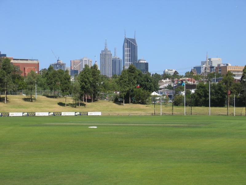 North Melbourne - North Melbourne Cricket Ground and surroundings: View south-east across cricket ground towards city