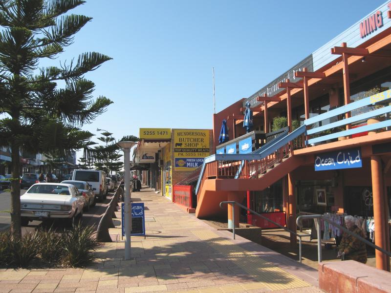 Ocean Grove - Shops and commercial centre, The Terrace and Hodgson Street: View east along The Terrace at Presidents Av