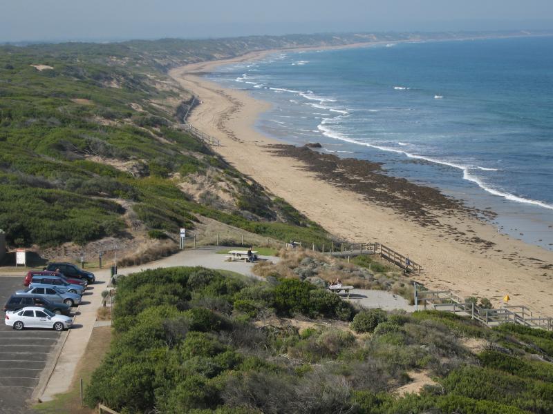 Ocean Grove - Views from lookout above Smiths Beach, Lookout Reserve Road: View east along coast
