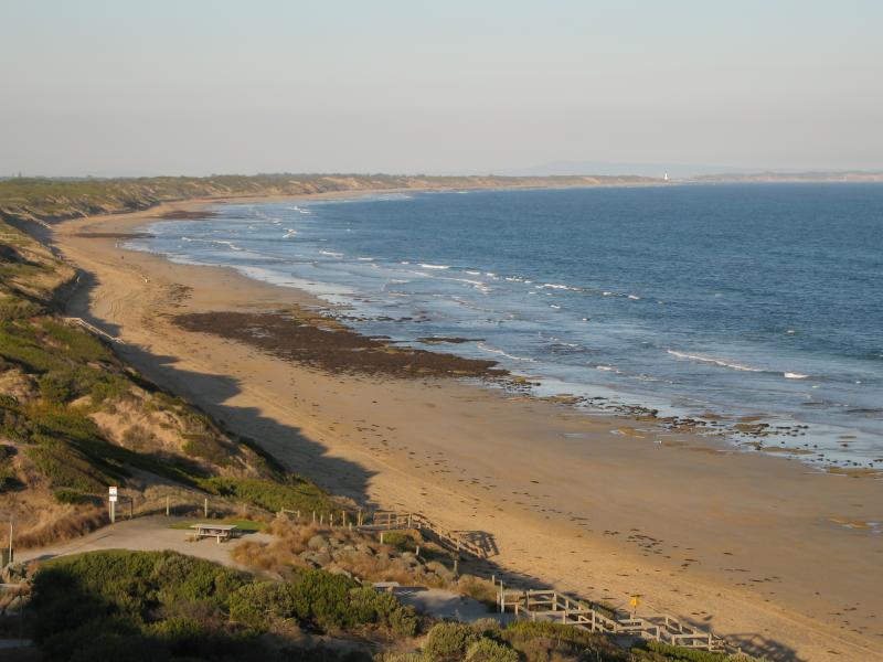 Ocean Grove - Views from lookout above Smiths Beach, Lookout Reserve Road: View south-east along coast towards Point Lonsdale