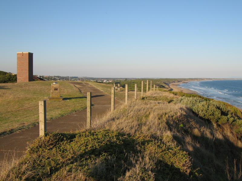 Ocean Grove - Views from lookout above Smiths Beach, Lookout Reserve Road: View east along cliff top
