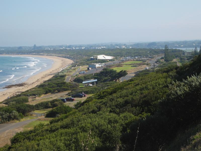 Ocean Grove - Views from lookout above Smiths Beach, Lookout Reserve Road - View west along coast towards Surf Beach