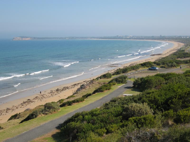 Ocean Grove - Views from lookout above Smiths Beach, Lookout Reserve Road - View south-west towards The Bluff at Barwon Heads