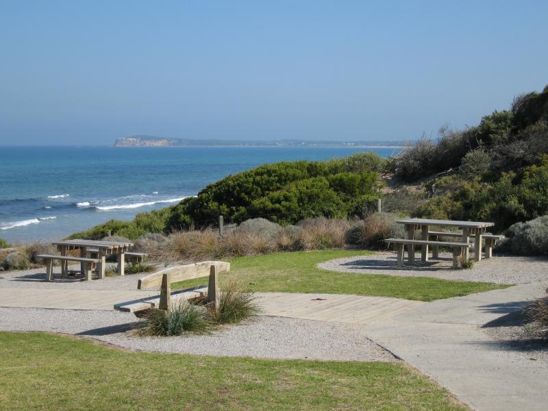 Ocean Grove - Smiths Beach: View south-west towards The Bluff from foreshore at end of Hodgson St