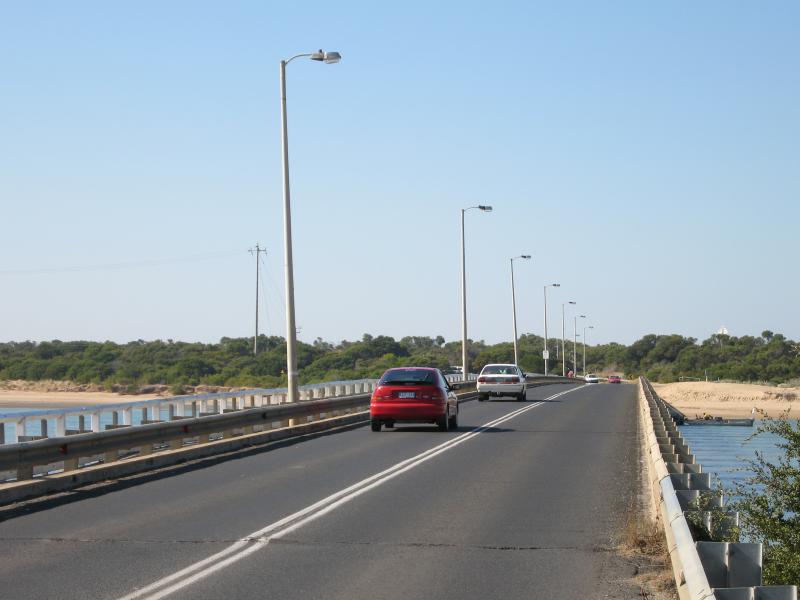 Ocean Grove - Coastline around Barwon Heads Bridge: View east along bridge towards Ocean Grove