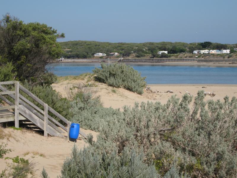 Ocean Grove - Sandy Point at Barwon River mouth: View south-west across Barwon River mouth