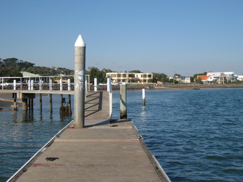 Ocean Grove - Jetty and boat ramp area, Barwon River, Guthridge Street and Peers Crescent: View south-east along river from jetty