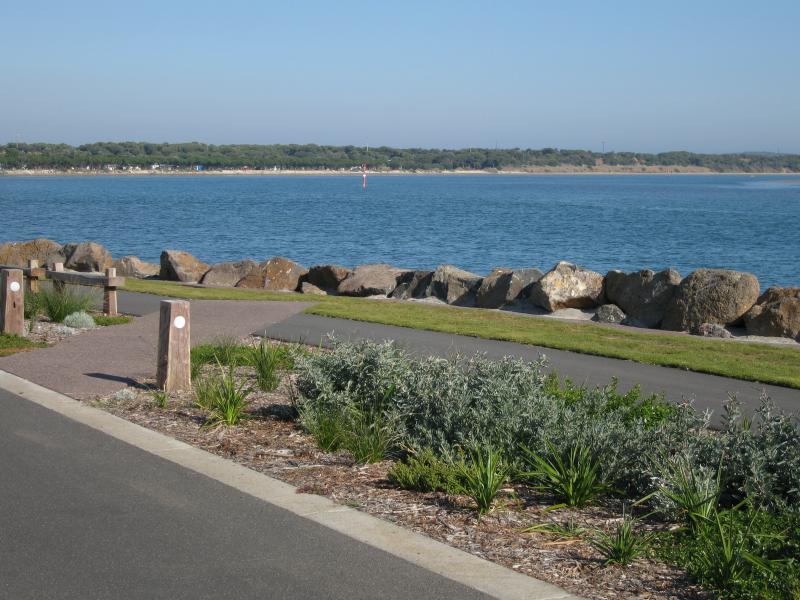 Ocean Grove - Jetty and boat ramp area, Barwon River, Guthridge Street and Peers Crescent: View south-west across river from Peer Cr near Parker St