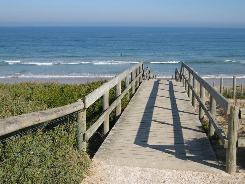 Ocean Grove - Beach at end of Bonnyvale Road: Walkway and steps down to beach