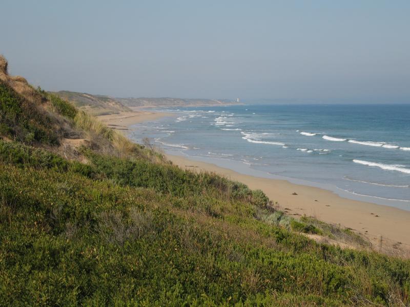 Ocean Grove - Beach at end of Bonnyvale Road: View east along foreshore