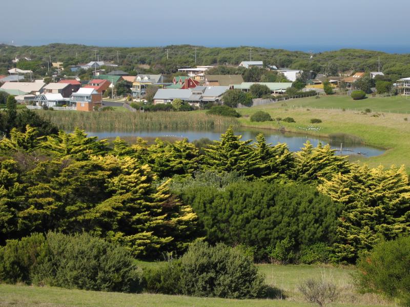 Ocean Grove - Begola Wetlands Reserve, Emperor Drive and Tuckfield Street: View south-east across lake at wetlands from Emperor Dr at Tuckfield St