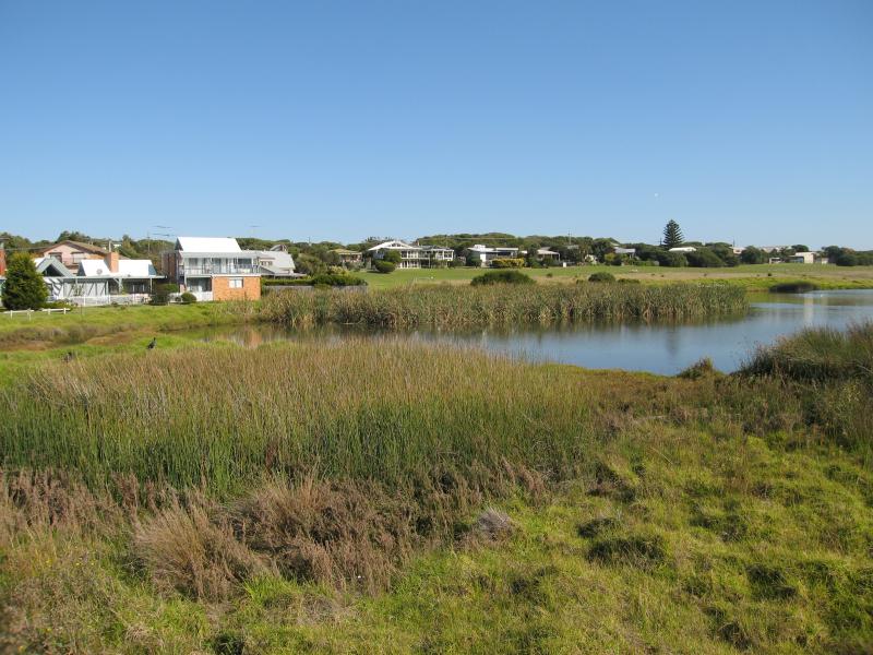 Ocean Grove - Begola Wetlands Reserve, Emperor Drive and Tuckfield Street: View west through wetlands from Emperor Dr at Roditis Dr
