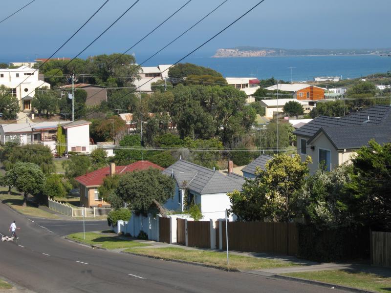 Ocean Grove - Around Ocean Grove: View south-west towards The Bluff from Presidents Av near Dare St