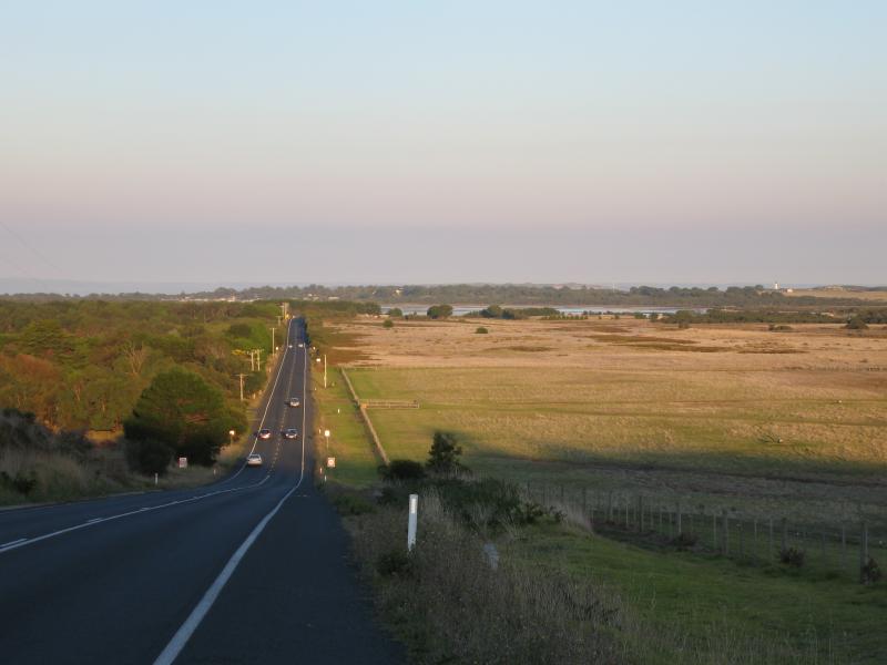 Ocean Grove - Around Ocean Grove: View south-east along Shell Rd near Banks Rd towards Lake Victoria