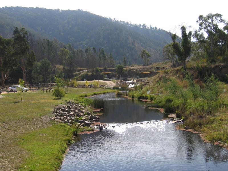 Omeo - Recreation Reserve at Livingstone Creek - View along Livingstone Creek towards swimming lake