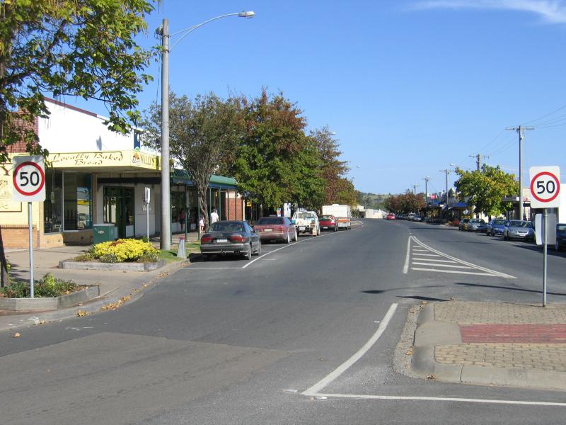 Orbost - Commercial centre and shops: View south along Nicholson St at Salisbury St