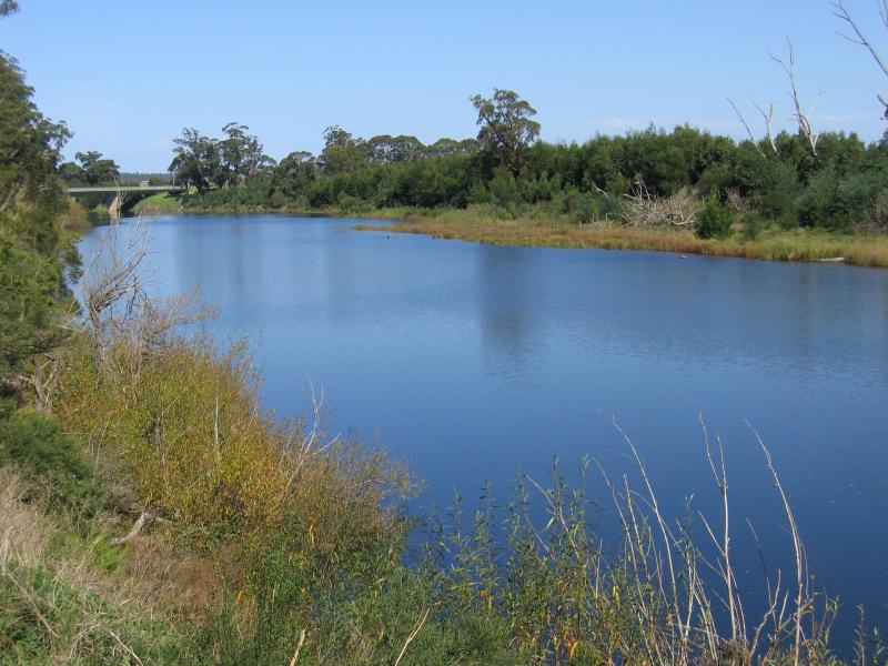 Orbost - Snowy River and surrounding river flats: View south along Snowy River, Forest Rd near Clark St
