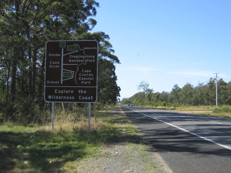 Orbost - Princes Highway around Orbost: Explore the Wilderness Coast sign, Princes Hwy 10 km west of Orbost
